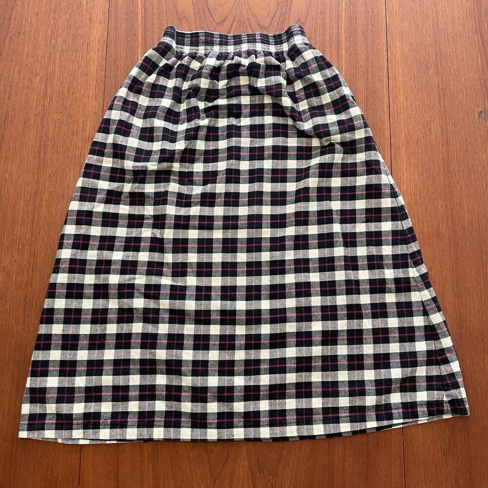LL Bean Vintage 80s 90s Buffalo Flannel Plaid Midi Skirt Cotton Grunge Gorpcore